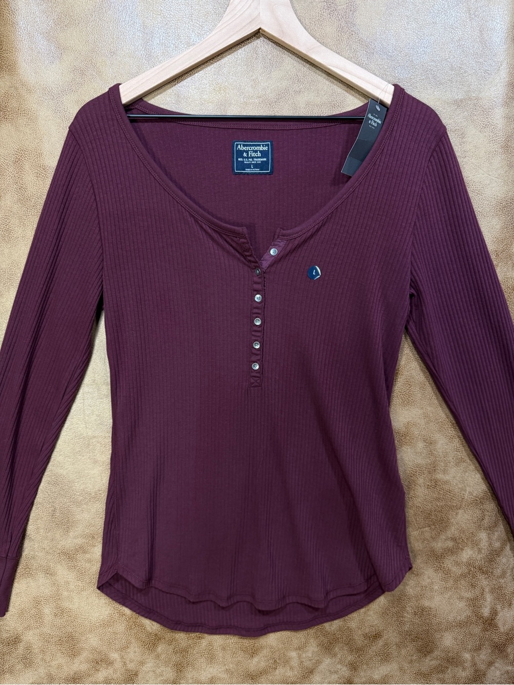 Abercrombie & Fitch Women's Ribbed Henley Top - Maroon